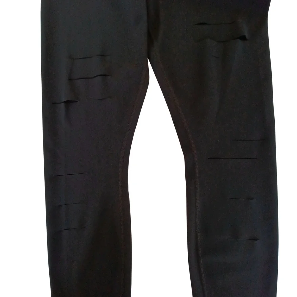 Alo Yoga Black Ripped Warrior High Waist‎ Leggings Slashed Cutout Women Size M